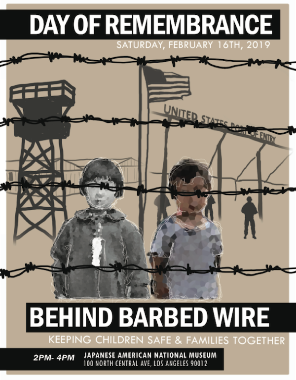 Póster “Behind Barbed Wire” (Detrás del alambre de púas) para el Día del Recuerdo del Museo Nacional Japonés Americano (JANM) en 2019.