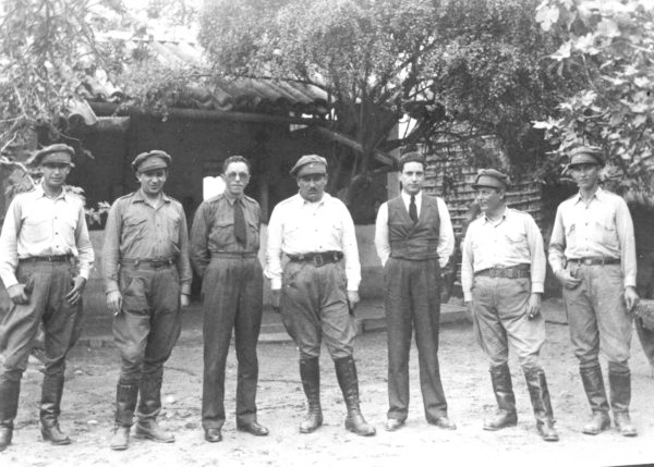Chaco War combatants. (From left to right) Hugo Ballivián, David Toro, Gabriel Gosálvez, Enrique Peñaranda, Enrique Baldivieso, Ángel Rodríguez, and Germán Busch. 