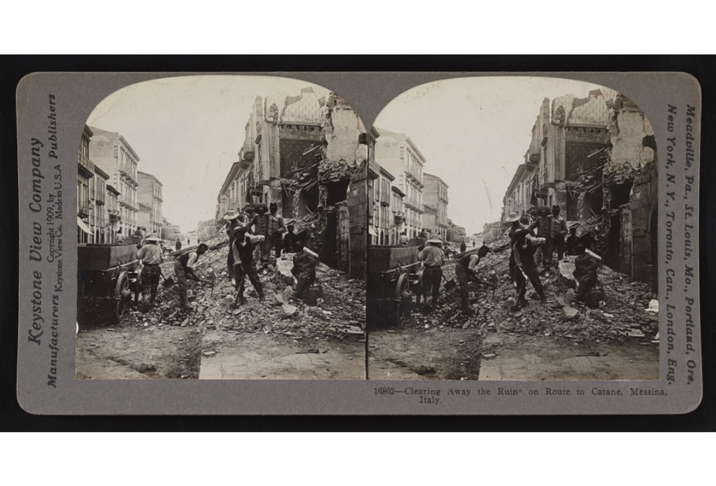 Clearing the ruins after the 1908 earthquake in Messina, Italy. 
