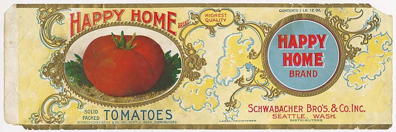 Happy Home Brand Tomatoes can label, 1920