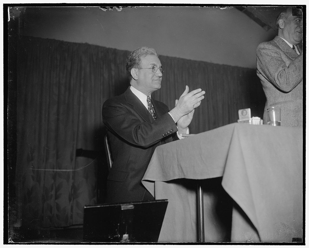 Ferdinand Pecora, New York Supreme Court Justice and former Counsel of the Senate Banking Committee, after being elected as the President of the National Lawyers Guild, 2.22.38. 