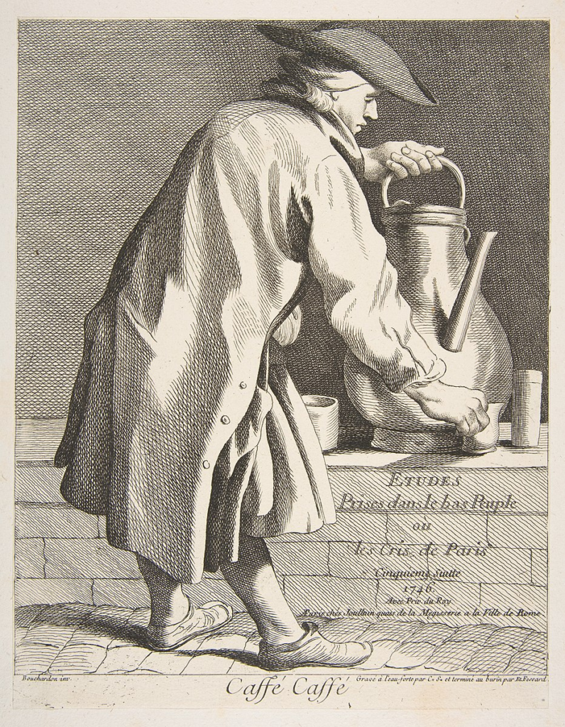 A coffee vendor in Paris during the 18th century. 