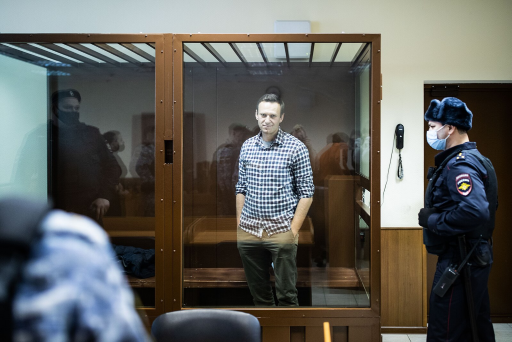 Alexey Navalny in court, February 2021. 