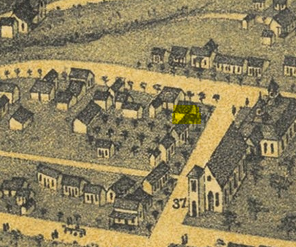 A depiction of the house at 821 E 11th St (on the corner) in 1887 from the Augustus Koch map.