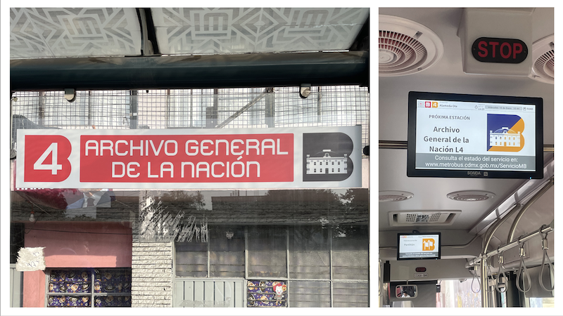 Images of metrobus station in Mexico City.