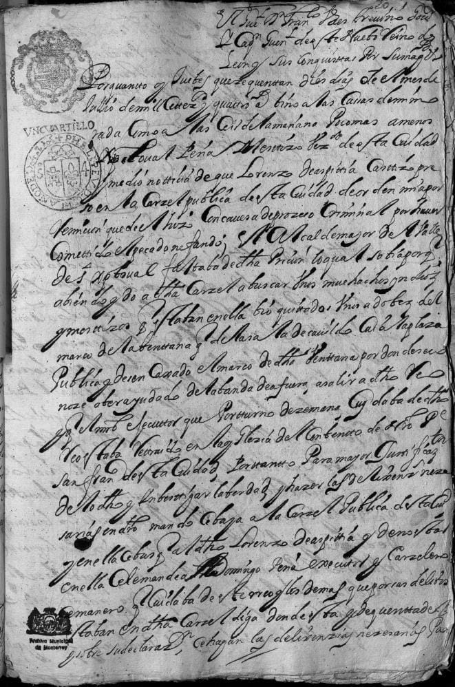 Manuscript text of a sodomy trial in Monterrey