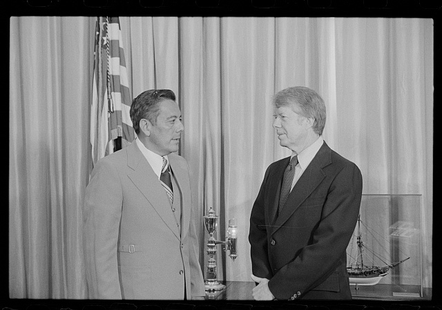 Black and white picture of General Omar Torrijos and with President Carter.