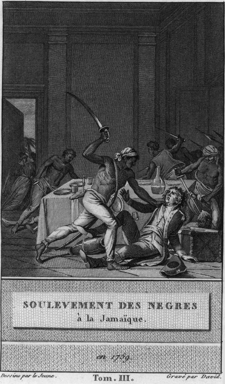 Lithograph of Slave uprising in Jamaica in 1759. 