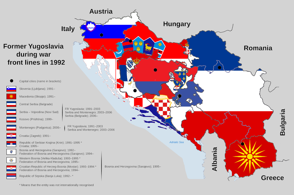 Former Yugoslavia during War, a snapshot of the front lines, 1992