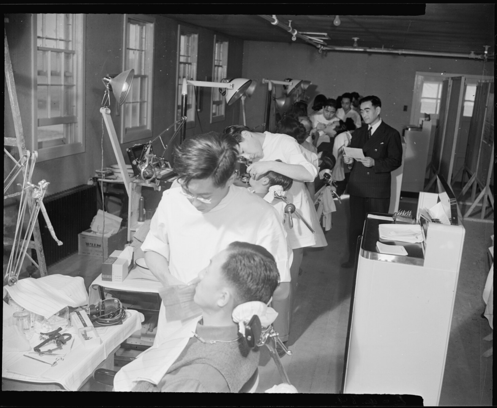 A dentist's office at the Granada Relocation Center, Amache, Colorado, 1942.