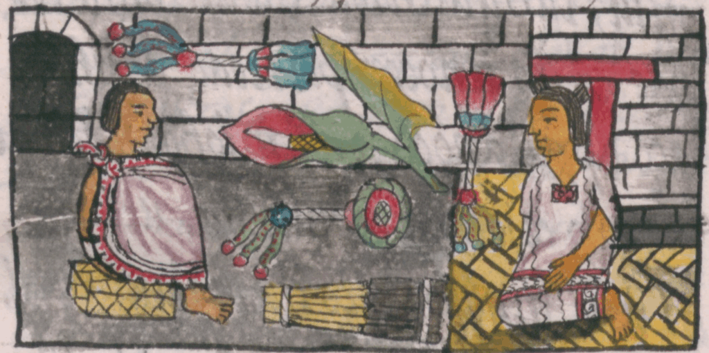 Flowers, incense burners and perfumes. Florentine Codex.