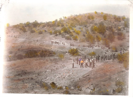 Structure of Road from Bottom of Canyon. People seen in the distance. ca. 1930s