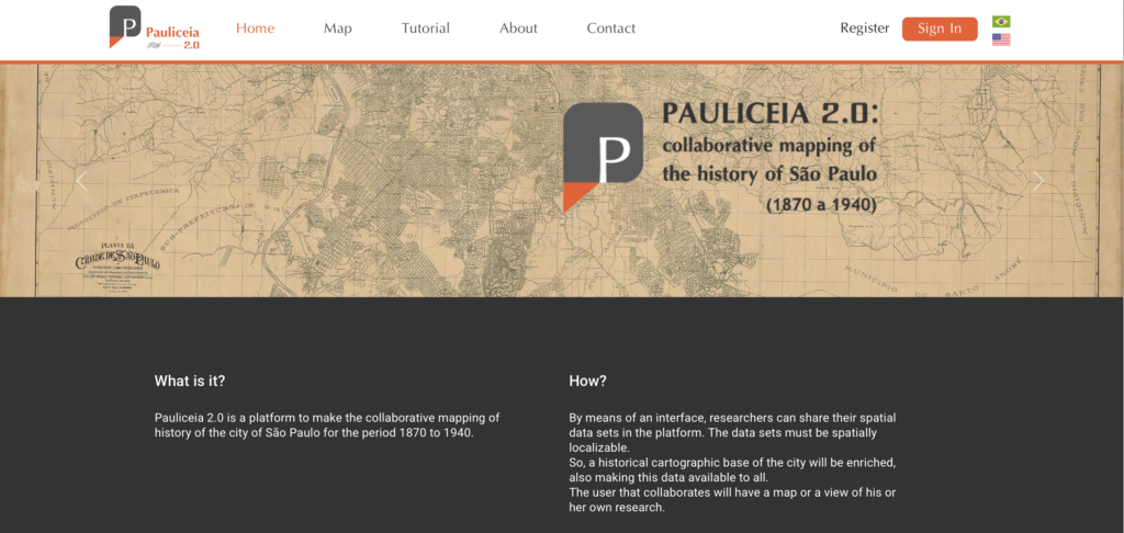 A screenshot of the Pauliceia 2.0 homepage