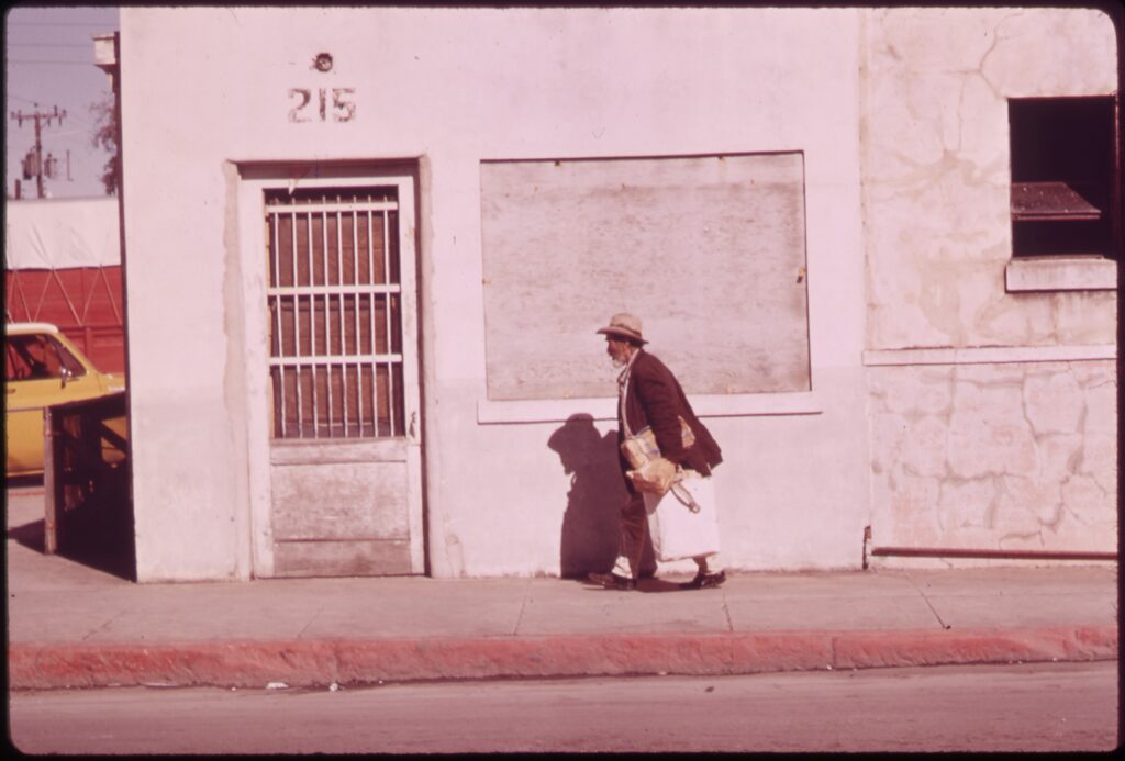 A man walking in the old Mexican market area just west of downtown San Antonio