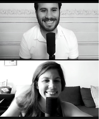 José and Kate in front of a microphone