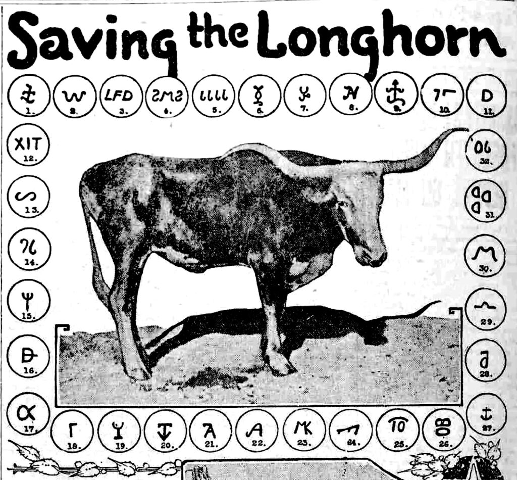 Newspaper coverage of Garrison Hall’s cattle brands in 1926: “Brands in Stone,” Brownwood Bulletin, May 13, 1926 (left)