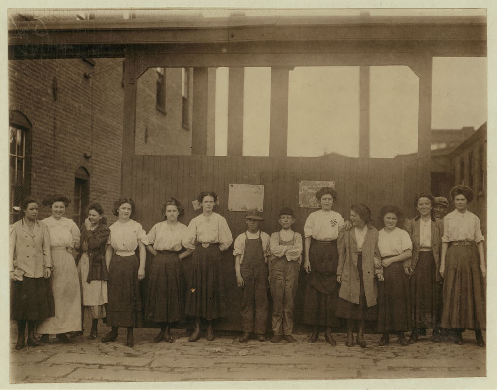 Workers at Hand Silk Mill in Wilmington, Delaware, May 1910. Photograph by Lewis Wickes Hine.