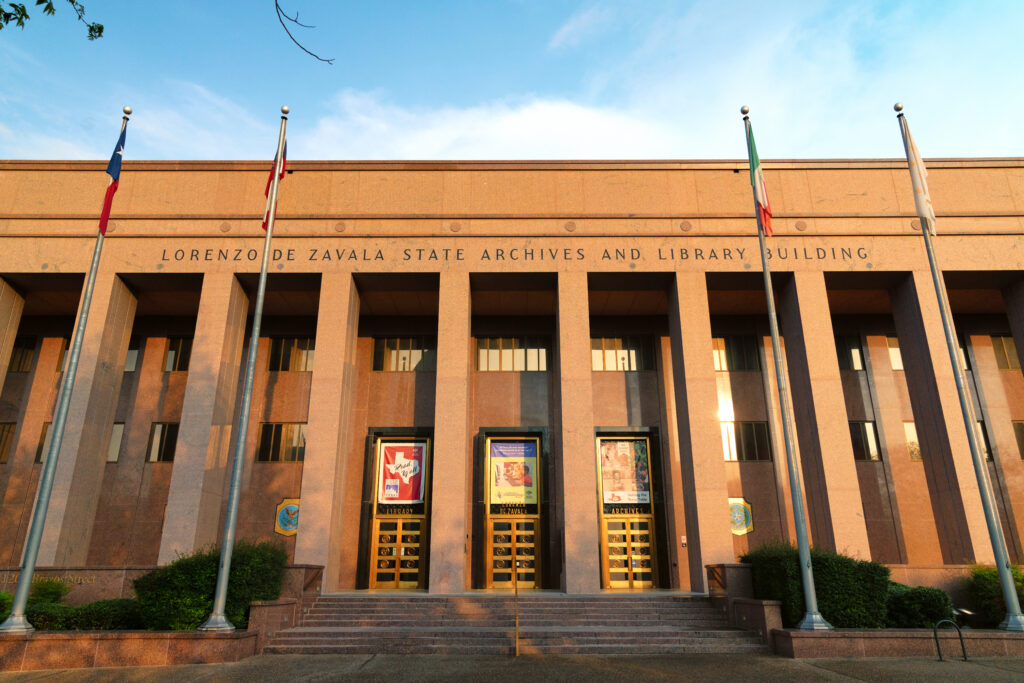 The Lorenzo de Zavala State Archives and Library Building in Austin, home of the Texas State Library and Archives Commission. Photograph by Tony Webster.