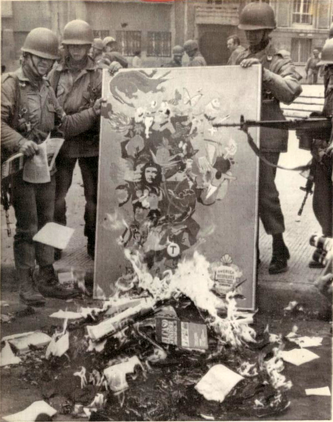 Chilean soldiers burn Marxist literature following the 1973 coup. CIA Freedom of Information Act release. Source: Wikimedia Commons