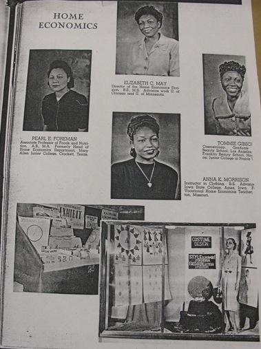 Image from an academic catalogue from the 1940s depicting the careers that black women could pursue with degrees in home economics